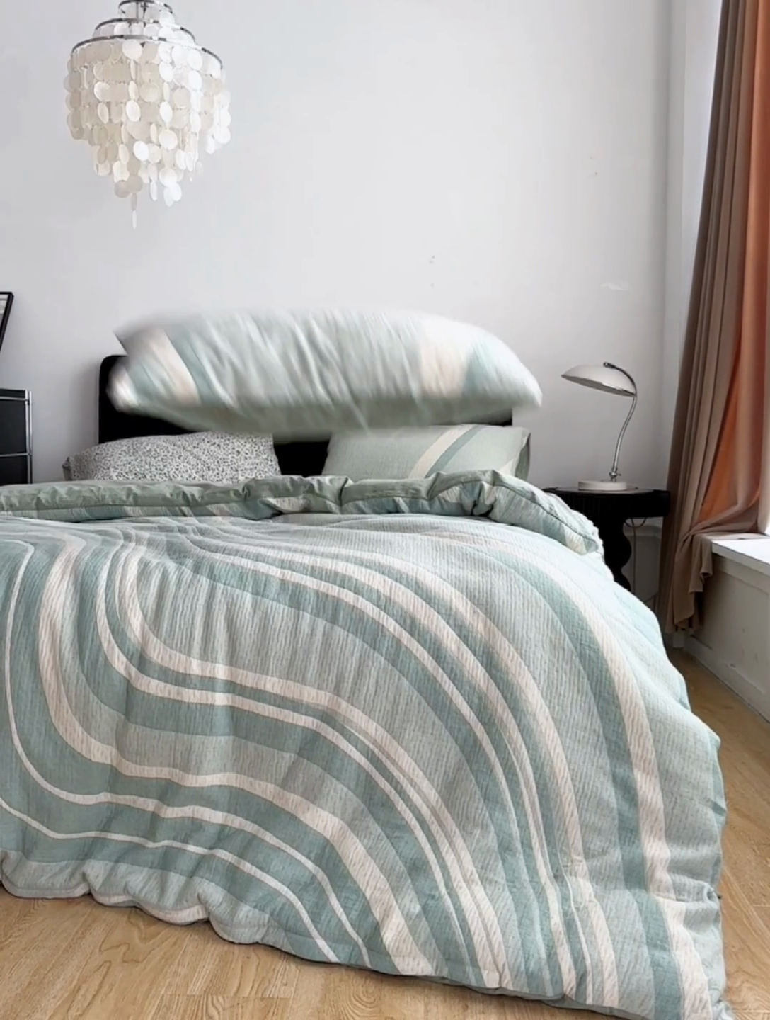 91家纺网 家纺一手货源 找家纺 安莱生活 2023新款A类空气层双层纱大提花青空如璃系列 青空如璃-嫩绿