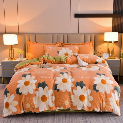 91家纺网 家纺一手货源 找家纺 （总）丽涵家纺 2023新款秋冬花卉简约系消光臻棉绒保暖四件套