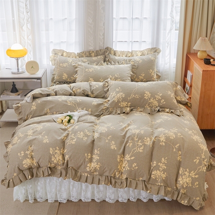 91家纺网 家纺一手货源 找家纺 宜凡家纺 2023新款全棉加厚磨毛印花床盖四件套 疏花影