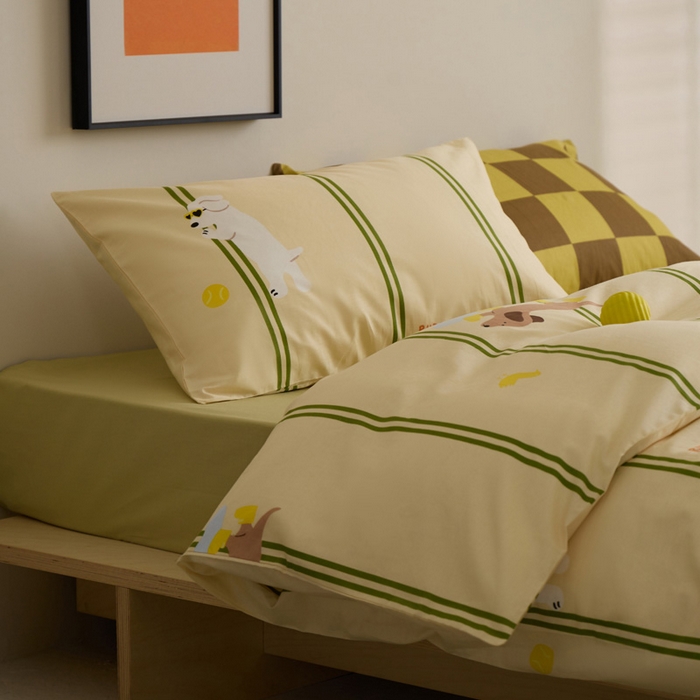 91家纺网 家纺一手货源 找家纺 雅居纺家纺 2023新款13070全棉混搭绣花款四件套 绿色条纹