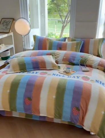 91家纺网 家纺一手货源 找家纺 胜权2024牛奶绒枕套 彩虹甜心