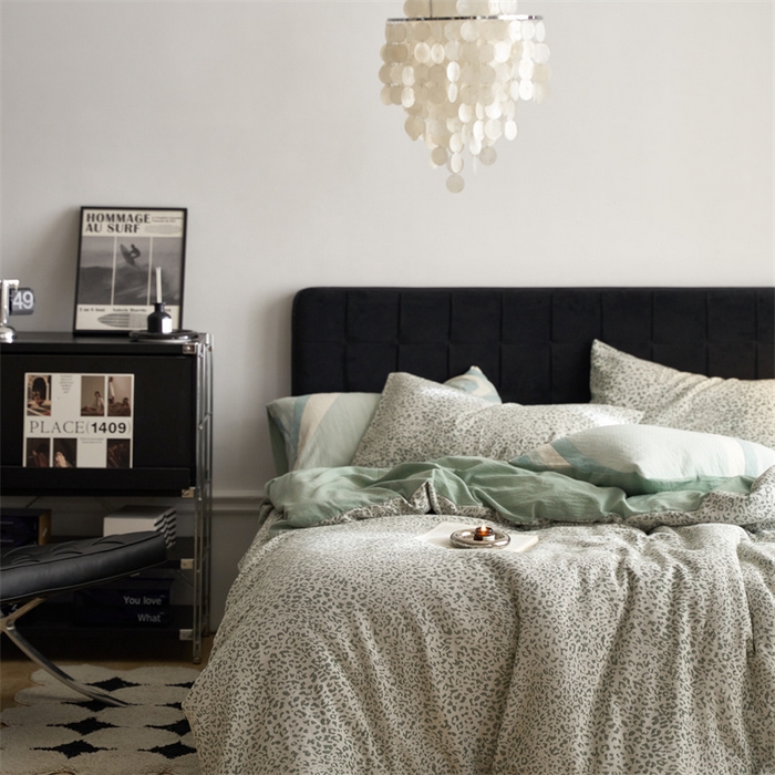 91家纺网 家纺一手货源 找家纺 安莱生活 2023新款色纺A类双层纱格纳及豹纹系列四件套 豹纹