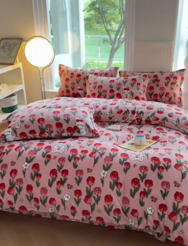 91家纺网 家纺一手货源 找家纺 胜权2024牛奶绒床单 玫瑰乐园