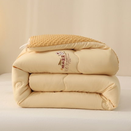91家纺网 家纺一手货源 找家纺 薇玛仕 2023新款A类水洗棉麻豆豆被春秋被加厚冬被 棉麻豆豆-黄色