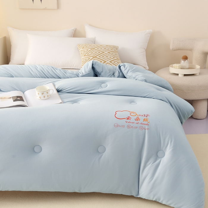 91家纺网 家纺一手货源 找家纺 薇玛仕 2023新款A类云朵绒恒温大豆被春秋被加厚冬被 云朵绒-蓝