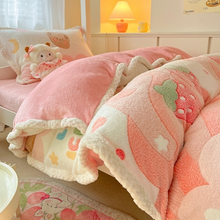 91家纺网 家纺一手货源 找家纺 （总）川悦生活 2023新款立体雪花绒宽边学生床三件套四件套