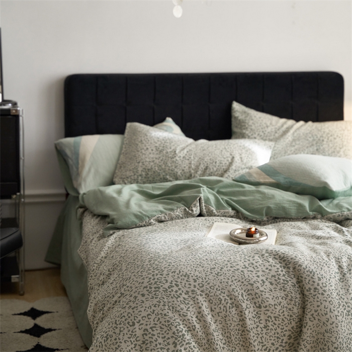 91家纺网 家纺一手货源 找家纺 安莱生活 2023新款色纺A类双层纱格纳及豹纹系列四件套 豹纹