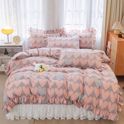 91家纺网 家纺一手货源 找家纺 宜凡家纺 2023新款全棉加厚磨毛印花床盖四件套 红桃A