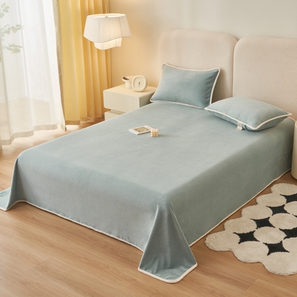 21度c 2023秋冬新款加厚暖阳牛奶绒单品床单枕套 床单三件套 暖阳-浅豆绿