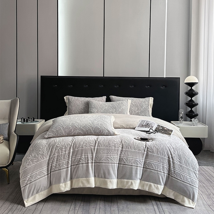 91家纺网 家纺一手货源 找家纺 宅家居 2023新款高奢加厚A类高克重浮雕花绒剪花烂花牛奶绒四件套 芳华-灰咖