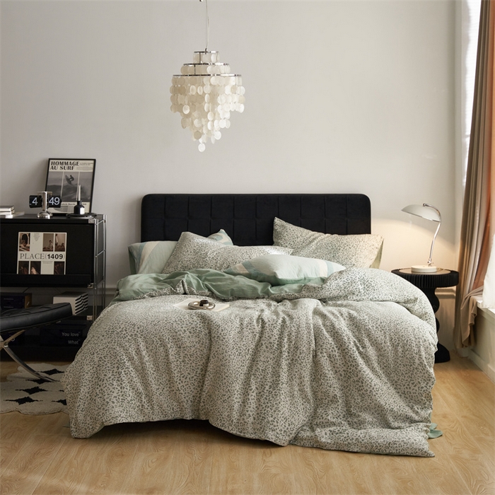 91家纺网 家纺一手货源 找家纺 安莱生活 2023新款色纺A类双层纱格纳及豹纹系列四件套 豹纹