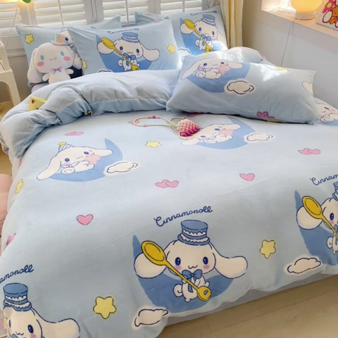 91家纺网 家纺一手货源 找家纺 星座 2025三丽鸥牛奶绒四件套 晚安玉桂狗