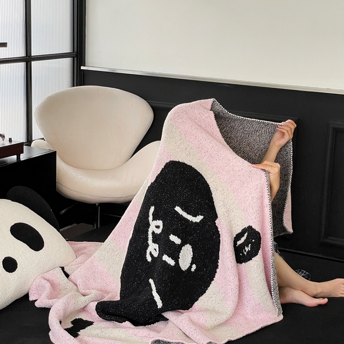 91家纺网 家纺一手货源 找家纺 圆岛家纺 2023新款半边绒针织毛毯 快乐小狗