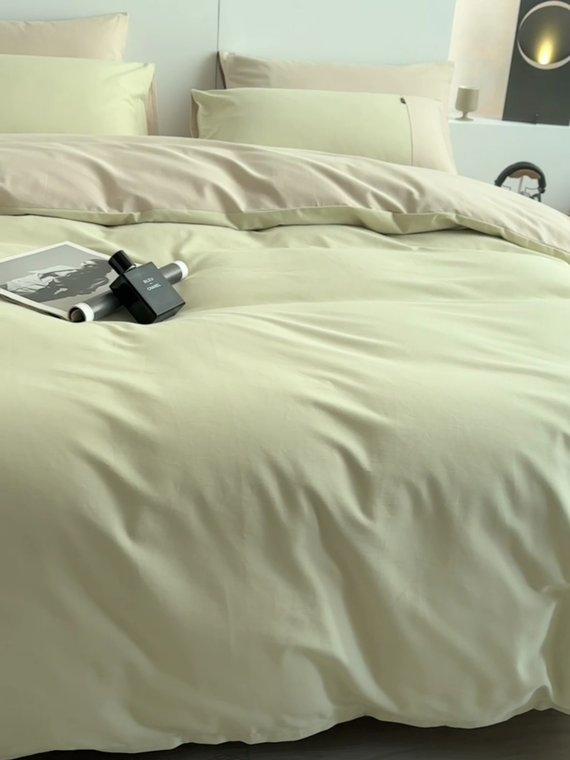 91家纺网 家纺一手货源 找家纺 梦享生活家居 2023新款全棉碳素磨毛四件套秋冬季保暖加厚纯棉四件套简约现代风 豆汁