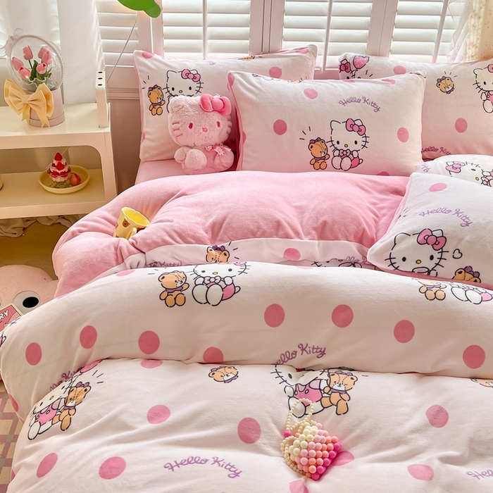 91家纺网 家纺一手货源 找家纺 星座 2025三丽鸥牛奶绒四件套 泡泡KT猫