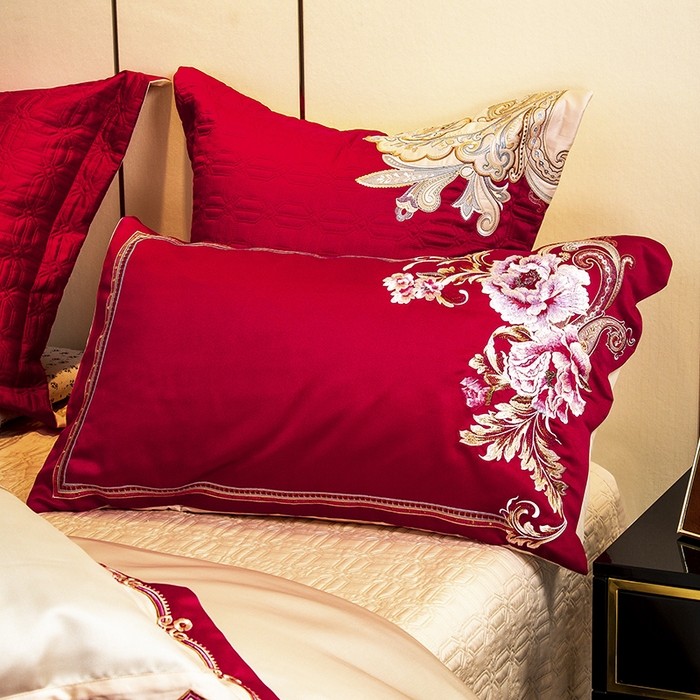 91家纺网 家纺一手货源 找家纺 至爱今生 新款锦缎色织多件套 富贵望族—红