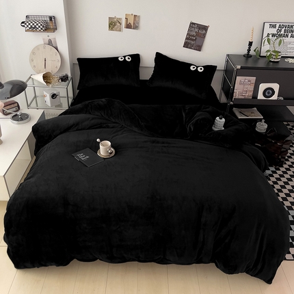 91家纺网 家纺一手货源 找家纺 （总）梦家居 2023 秋冬新品牛奶绒毛巾绣大眼睛四件套