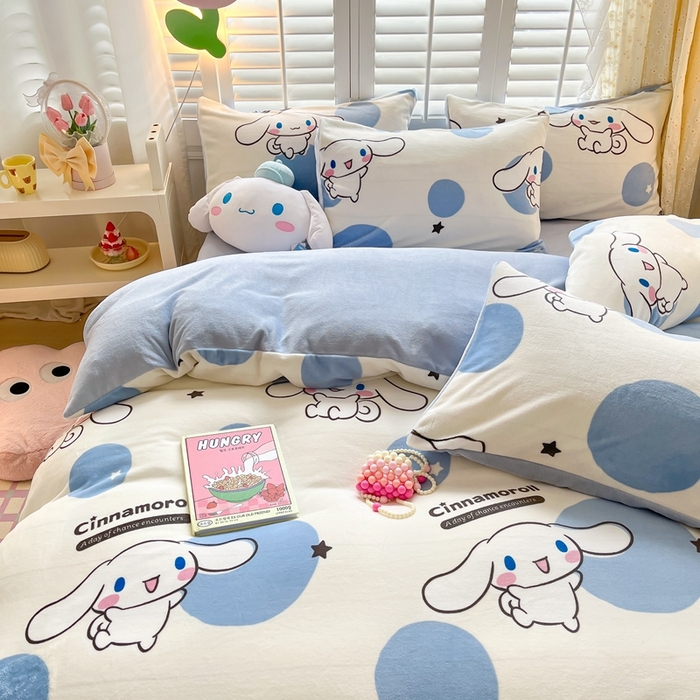 91家纺网 家纺一手货源 找家纺 星座 2025三丽鸥牛奶绒四件套 泡泡玉桂狗