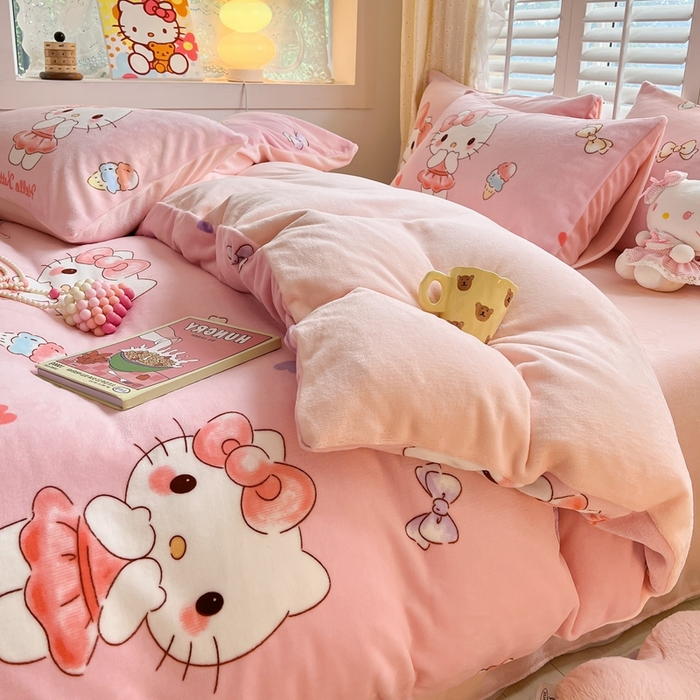 91家纺网 家纺一手货源 找家纺 星座 2025三丽鸥牛奶绒四件套 经典KT