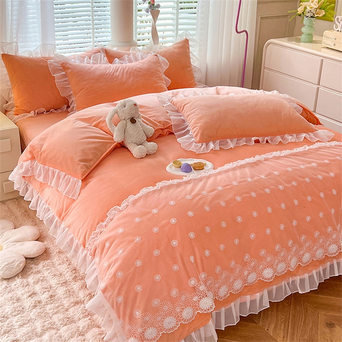 91家纺网 家纺一手货源 找家纺 唐人居 2025新款安妮系列水晶绒四件套 安妮-橙