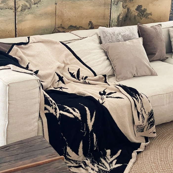 91家纺网 家纺一手货源 找家纺 圆岛家纺 2023新款半边绒针织毛毯 隐竹