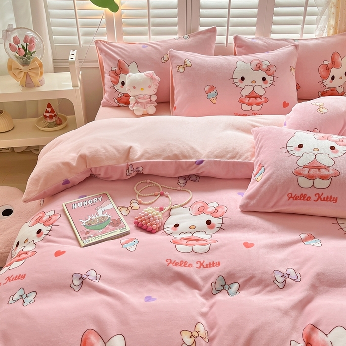 91家纺网 家纺一手货源 找家纺 星座 2025三丽鸥牛奶绒四件套 经典KT