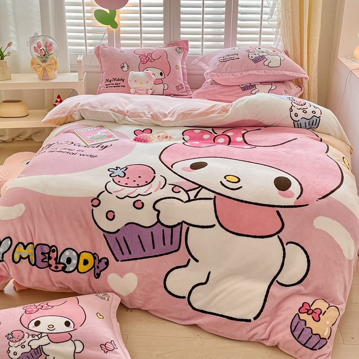 91家纺网 家纺一手货源 找家纺 星座 2025三丽鸥牛奶绒四件套 美乐蒂-大版