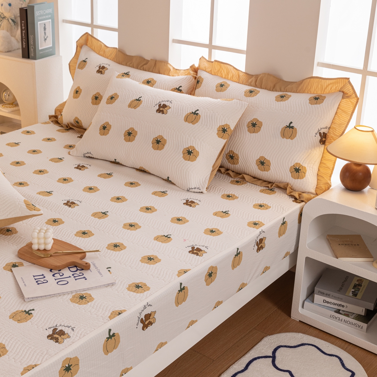 91家纺网 家纺一手货源 找家纺 （总）紫碧螺家纺 2023新款暗提花水洗棉麻绗绣款双面印花床笠