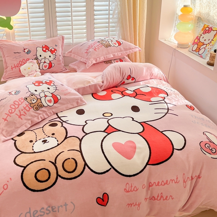 91家纺网 家纺一手货源 找家纺 星座 2025三丽鸥牛奶绒四件套 KT猫-大版