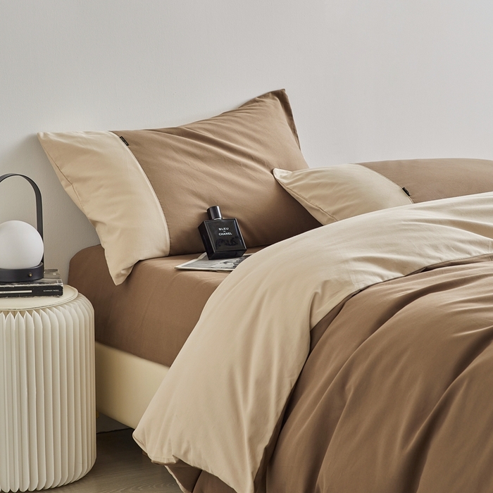 91家纺网 家纺一手货源 找家纺 梦享生活家居 2023新款全棉碳素磨毛四件套秋冬季保暖加厚纯棉四件套简约现代风 可可棕