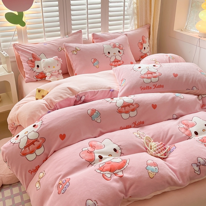 91家纺网 家纺一手货源 找家纺 星座 2025三丽鸥牛奶绒四件套 经典KT