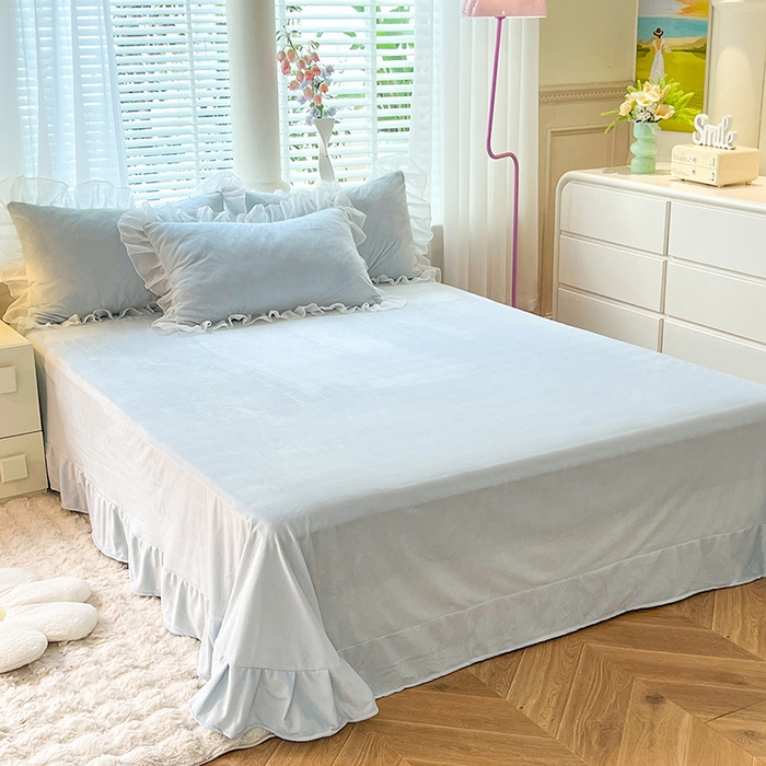 91家纺网 家纺一手货源 找家纺 唐人居 2025新款安妮系列水晶绒四件套 安妮-浅蓝