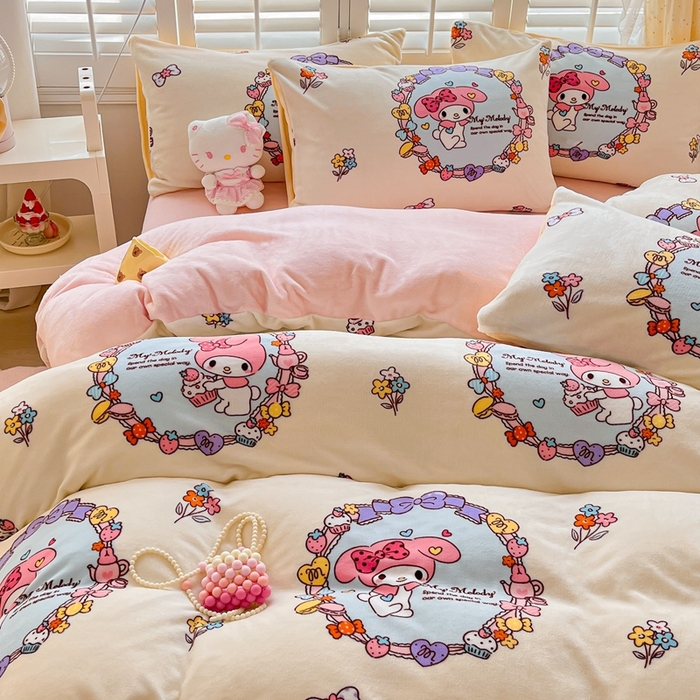 91家纺网 家纺一手货源 找家纺 星座 2025三丽鸥牛奶绒四件套 美乐蒂