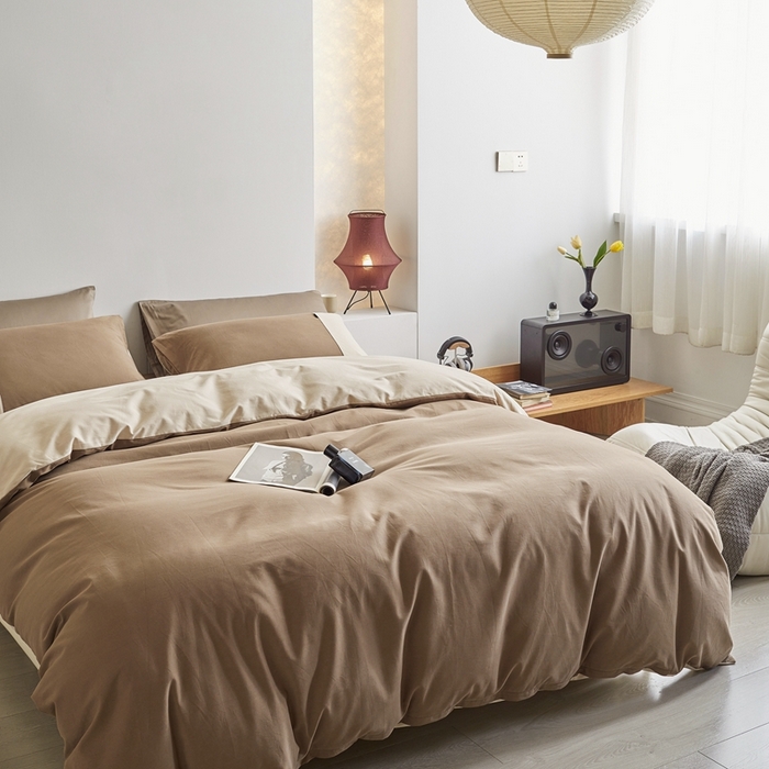 91家纺网 家纺一手货源 找家纺 梦享生活家居 2023新款全棉碳素磨毛四件套秋冬季保暖加厚纯棉四件套简约现代风 可可棕