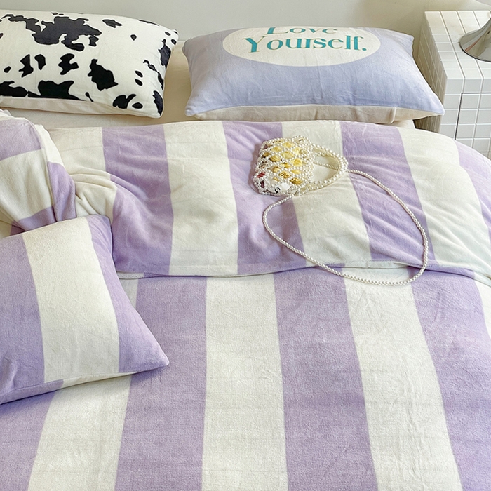 91家纺网 家纺一手货源 找家纺 圆岛家纺 2023新款原创牛奶绒印花保暖四件套 奶油紫