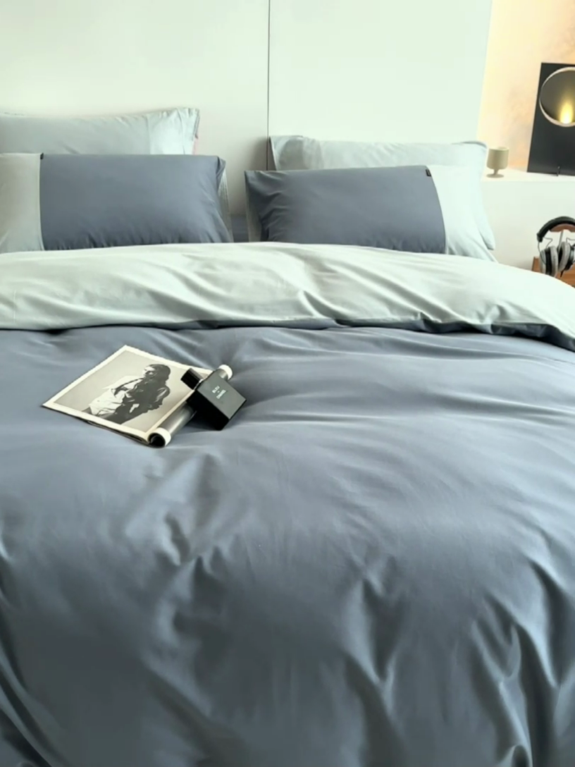 91家纺网 家纺一手货源 找家纺 梦享生活家居 2023新款全棉碳素磨毛四件套秋冬季保暖加厚纯棉四件套简约现代风 青蓝