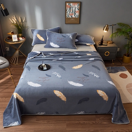 91家纺网 家纺一手货源 找家纺 全季家居 2023新款纯色印花高克重抗静电包边牛奶绒床单-印花 羽毛