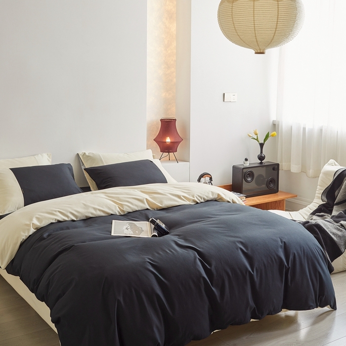 91家纺网 家纺一手货源 找家纺 梦享生活家居 2023新款全棉碳素磨毛四件套秋冬季保暖加厚纯棉四件套简约现代风 阑夜