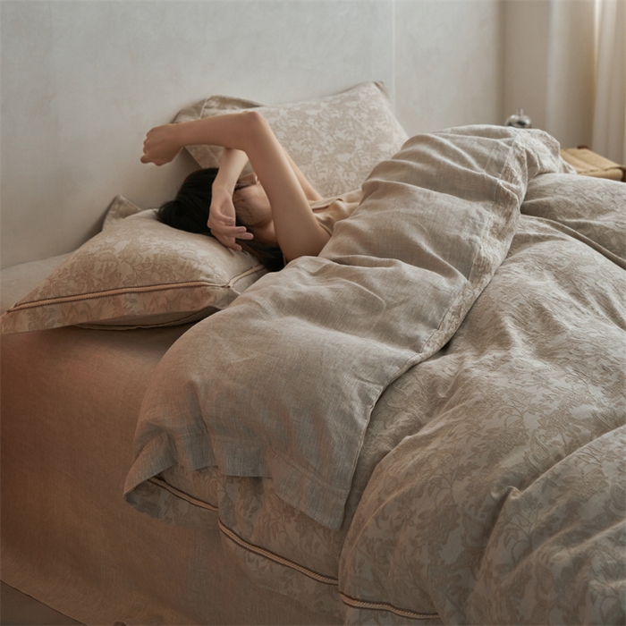 91家纺网 家纺一手货源 找家纺 （总）安莱生活 2023新款高端亚麻大提花特殊镶边四件套