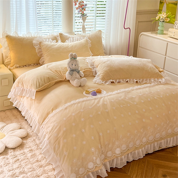 91家纺网 家纺一手货源 找家纺 唐人居 2025新款安妮系列水晶绒四件套 安妮-黄