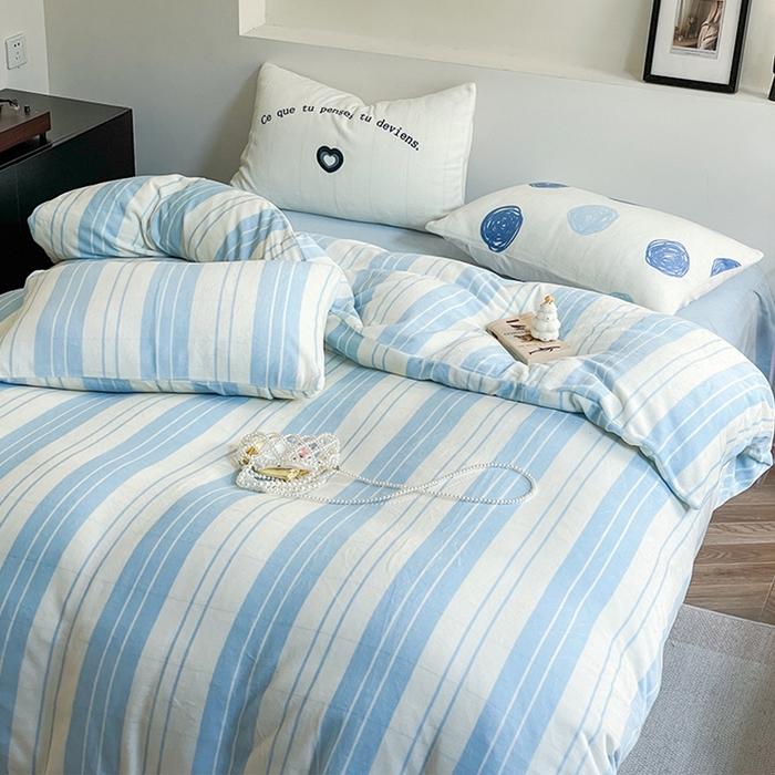 91家纺网 家纺一手货源 找家纺 圆岛家纺 2023新款原创牛奶绒印花保暖四件套 天空蓝