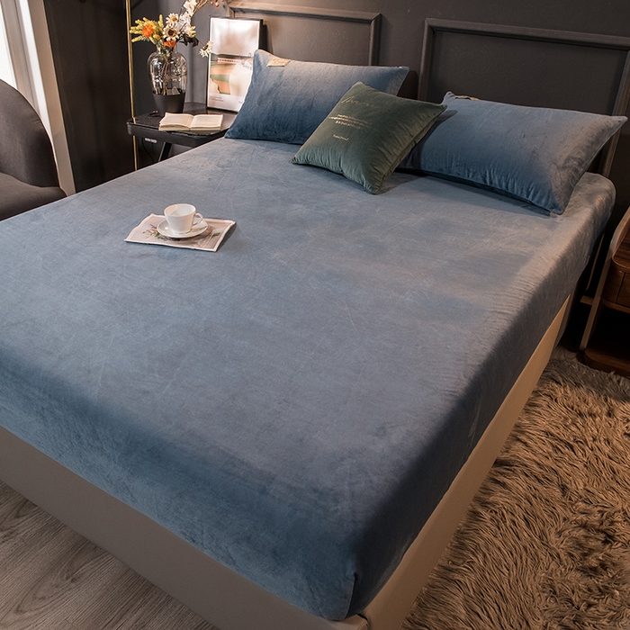 91家纺网 家纺一手货源 找家纺 全季家居 2023新款高克重水晶绒床笠 宝石蓝