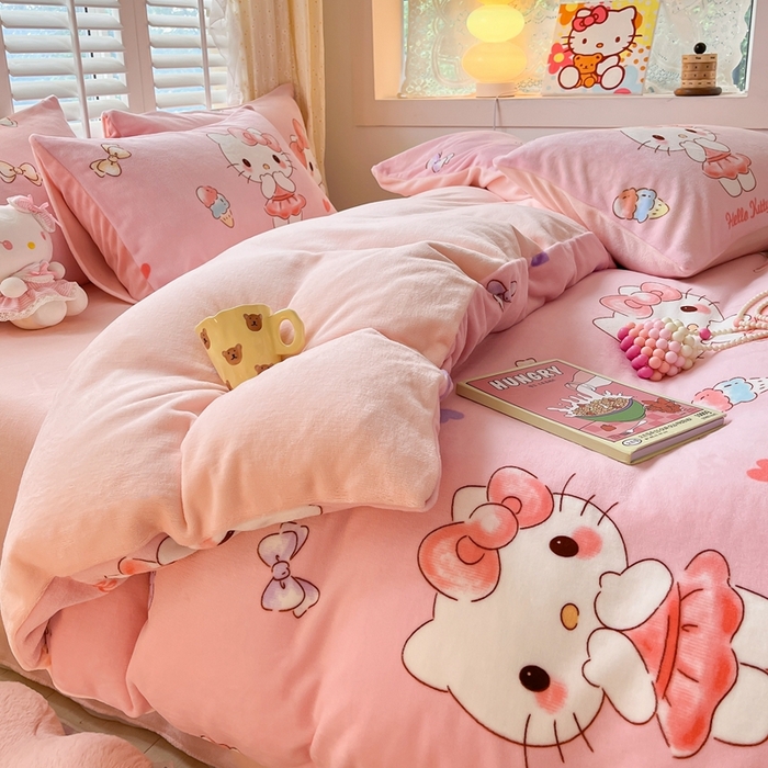 91家纺网 家纺一手货源 找家纺 星座 2025三丽鸥牛奶绒四件套 经典KT