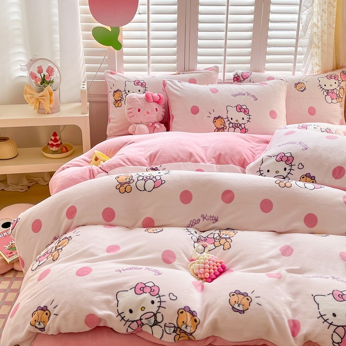 91家纺网 家纺一手货源 找家纺 星座 2025三丽鸥牛奶绒四件套 泡泡KT猫