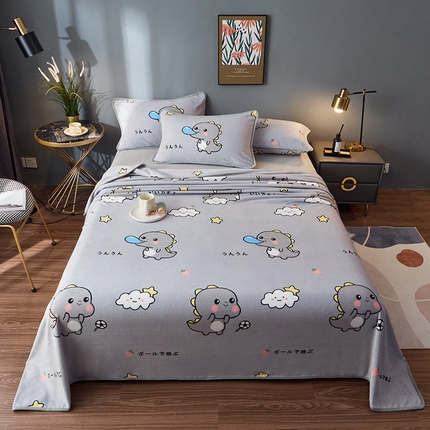 91家纺网 家纺一手货源 找家纺 全季家居纯色印花高克重抗静电包边牛奶绒床单-印花 快乐恐龙