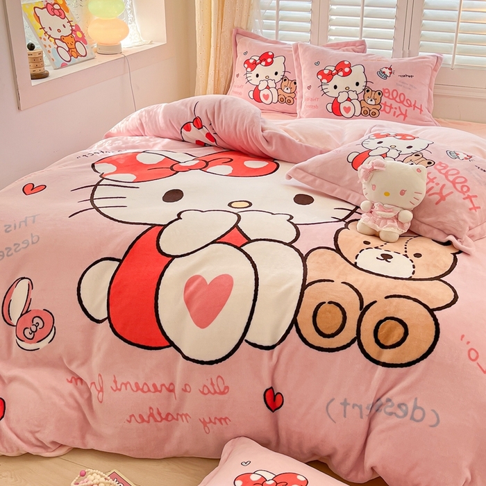 91家纺网 家纺一手货源 找家纺 星座 2025三丽鸥牛奶绒四件套 KT猫-大版