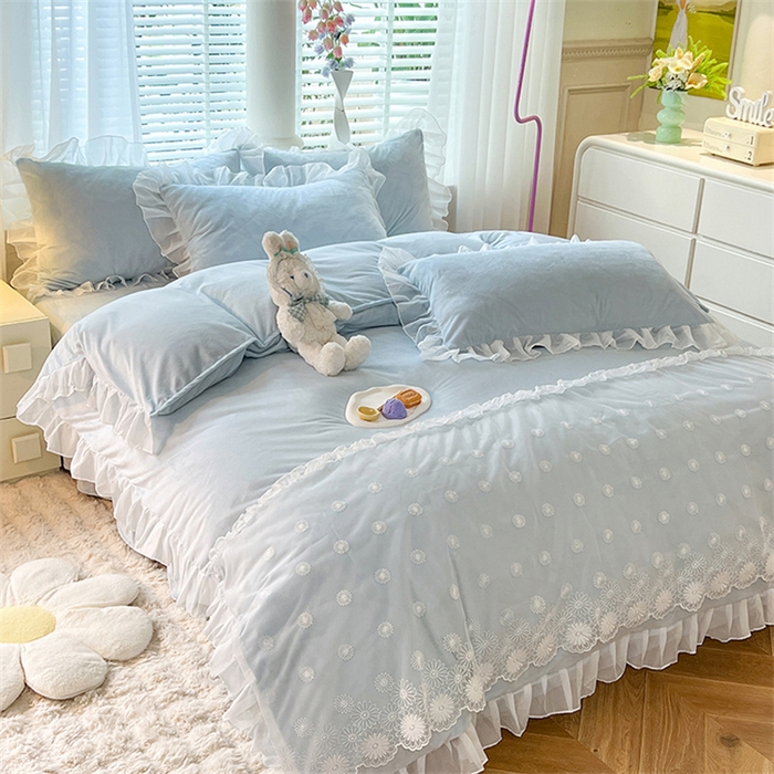 91家纺网 家纺一手货源 找家纺 唐人居 2025新款安妮系列水晶绒四件套 安妮-浅蓝