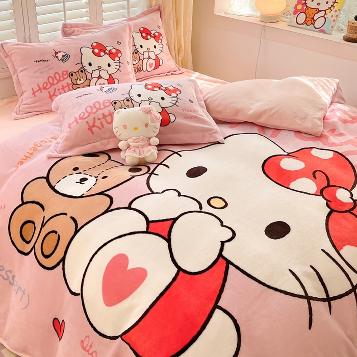 91家纺网 家纺一手货源 找家纺 星座 2025三丽鸥牛奶绒四件套 KT猫-大版