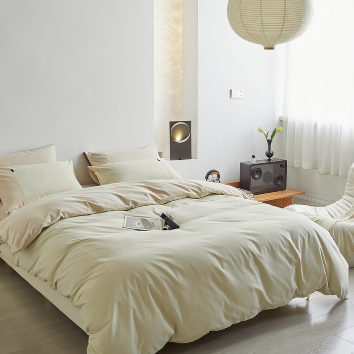 91家纺网 家纺一手货源 找家纺 梦享生活家居 2023新款全棉碳素磨毛四件套秋冬季保暖加厚纯棉四件套简约现代风 豆汁