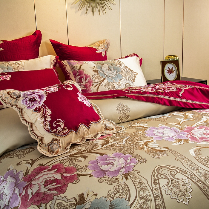 91家纺网 家纺一手货源 找家纺 至爱今生 新款锦缎色织多件套 富贵望族—红